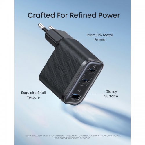 Сетевое зарядное устройство Anker Charger USB + 2 x USB Type-C 70W (A121AL11) Black купить в Украине: Киев, Днепр, Харьков, Одесса  | Низкая цена, отзывы, характеристики от TELEMART фото