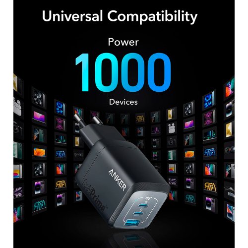 Сетевое зарядное устройство Anker GaNPrime Charger USB + 2 x USB Type-C 67W (A2669313) Black купить в Украине: Киев, Днепр, Харьков, Одесса  | Низкая цена, отзывы, характеристики от TELEMART фото