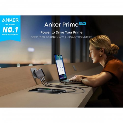 Мережевий зарядний пристрій Anker GaNPrime Charger 3 x USB Type-C 160W (A2687341) Silver купити в Україні: Київ, Львів, Хмельницький, Тернопіль, Івано-Франківськ | Низька ціна, відгуки, характеристики від TELEMART фото