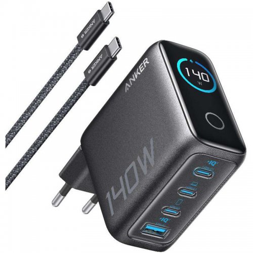 Сетевое зарядное устройство Anker Laptop GaN Charger USB + 3 x USB Type-C 140W (B2697GZ1) Black купить в Украине: Киев, Днепр, Харьков, Одесса  | Низкая цена, отзывы, характеристики от TELEMART фото