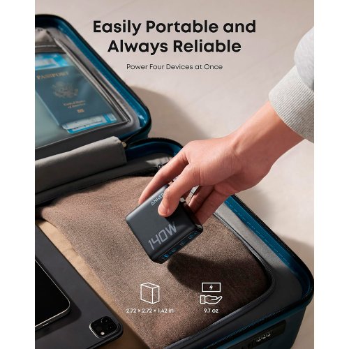 Сетевое зарядное устройство Anker Laptop GaN Charger USB + 3 x USB Type-C 140W (B2697GZ1) Black купить в Украине: Киев, Днепр, Харьков, Одесса  | Низкая цена, отзывы, характеристики от TELEMART фото