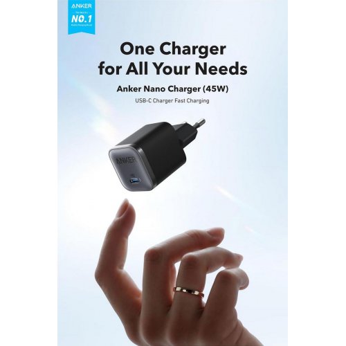 Мережевий зарядний пристрій Anker Nano Charger USB Type-C 45W (A2692L11) Black купити в Україні: Київ, Львів, Хмельницький, Тернопіль, Івано-Франківськ | Низька ціна, відгуки, характеристики від TELEMART фото