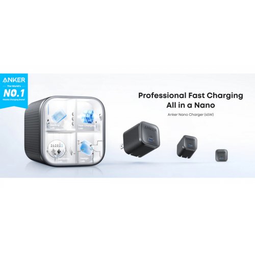 Мережевий зарядний пристрій Anker Nano Charger USB Type-C 45W (A2692L11) Black купити в Україні: Київ, Львів, Хмельницький, Тернопіль, Івано-Франківськ | Низька ціна, відгуки, характеристики від TELEMART фото