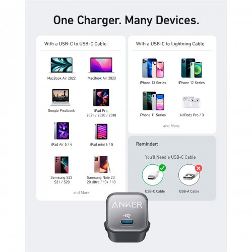 Мережевий зарядний пристрій Anker PowerPort 511 Nano III USB Type-C 30W (A2147G21) White купити в Україні: Київ, Львів, Хмельницький, Тернопіль, Івано-Франківськ | Низька ціна, відгуки, характеристики від TELEMART фото