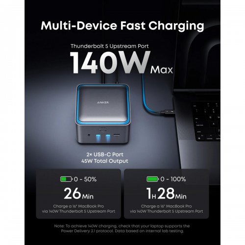 Док-станция Anker Prime TB5 Docking Station 14 in 1 (A83B53A1) Black купить в Украине: Киев, Днепр, Харьков, Одесса  | Низкая цена, отзывы, характеристики от TELEMART фото