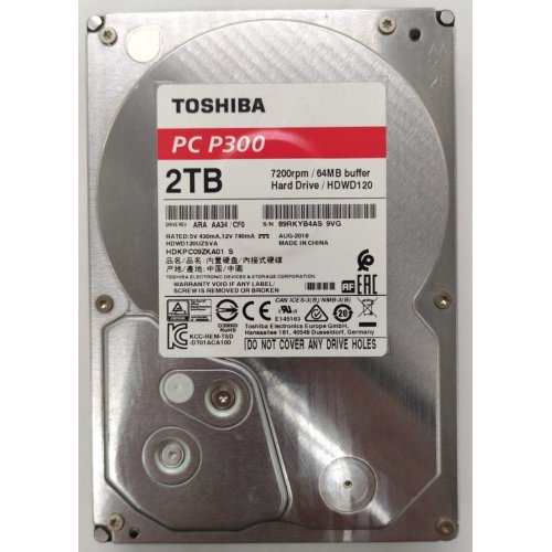 Жорсткий диск Toshiba P300 2TB 64MB 7200RPM 3.5'' (HDWD120UZSVA) (Відновлено продавцем, 876658) купити в Україні: Київ, Львів, Хмельницький, Тернопіль, Івано-Франківськ | Перевірка сумісності, низька ціна, відгуки, характеристики від TELEMART фото