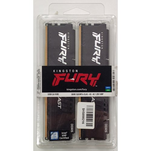 Озу Kingston DDR5 32GB (2x16GB) 5200Mhz FURY Beast Black (KF552C40BBK2-32) (Восстановлено продавцом, 876664) купить в Украине: Киев, Днепр, Харьков, Одесса  | Проверка совместимости, низкая цена, отзывы, характеристики от TELEMART фото