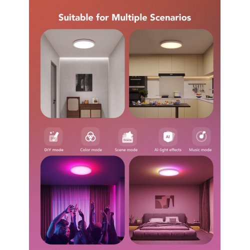 Потолочний світильник Govee 12" RGBWW + RGBIC Smart Ceiling Light (H80A1C01) купити в Україні: Київ, Львів, Хмельницький, Тернопіль, Івано-Франківськ | Низька ціна, відгуки, характеристики від TELEMART фото