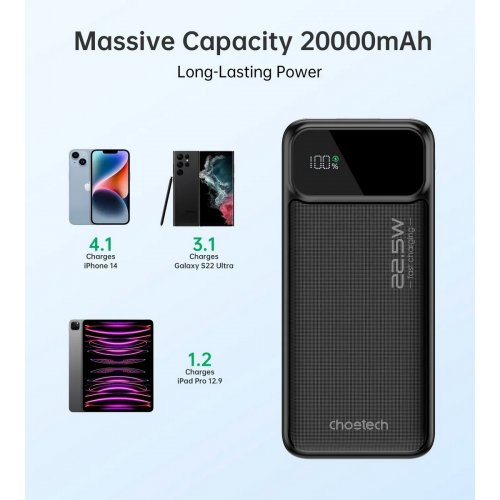 Powerbank Choetech B729 20000mAh 22.5W (B729-ACBK) Black купити в Україні: Київ, Львів, Хмельницький, Тернопіль, Івано-Франківськ | Низька ціна, відгуки, характеристики від TELEMART фото