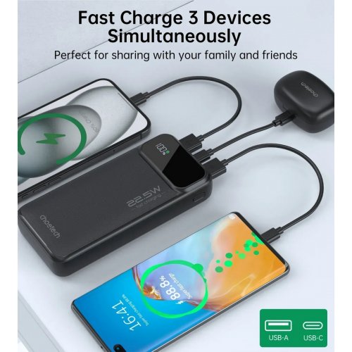 Powerbank Choetech B729 20000mAh 22.5W (B729-ACBK) Black купити в Україні: Київ, Львів, Хмельницький, Тернопіль, Івано-Франківськ | Низька ціна, відгуки, характеристики від TELEMART фото