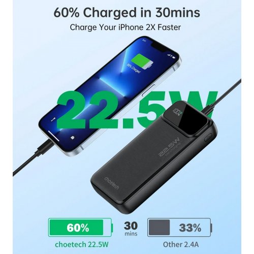 Powerbank Choetech B729 20000mAh 22.5W (B729-ACBK) Black купити в Україні: Київ, Львів, Хмельницький, Тернопіль, Івано-Франківськ | Низька ціна, відгуки, характеристики від TELEMART фото