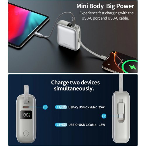 Powerbank Choetech B832 10000mAh 35W (B832-GY) Grey купити в Україні: Київ, Львів, Хмельницький, Тернопіль, Івано-Франківськ | Низька ціна, відгуки, характеристики від TELEMART фото