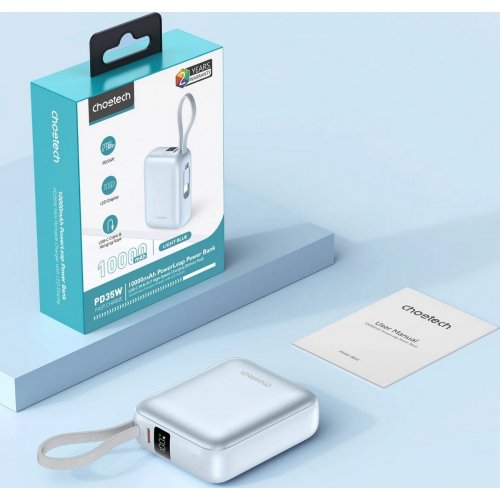 Powerbank Choetech B832 10000mAh 35W (B832-LBE) Light Blue купити в Україні: Київ, Львів, Хмельницький, Тернопіль, Івано-Франківськ | Низька ціна, відгуки, характеристики від TELEMART фото