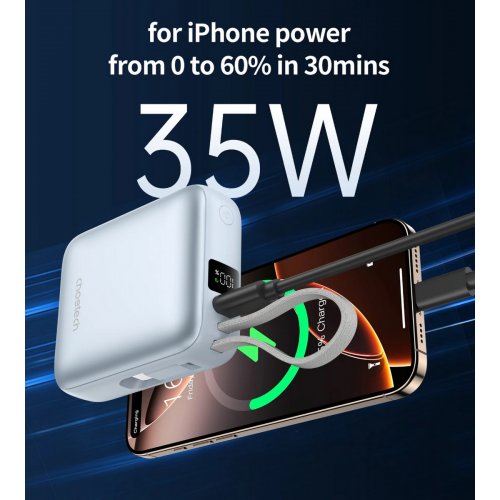 Powerbank Choetech B832 10000mAh 35W (B832-LBE) Light Blue купити в Україні: Київ, Львів, Хмельницький, Тернопіль, Івано-Франківськ | Низька ціна, відгуки, характеристики від TELEMART фото