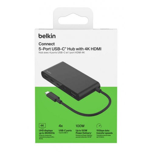 USB-хаб Belkin USB Type-C 5 in 1 (AVC021HQBK) Black купить в Украине: Киев, Днепр, Харьков, Одесса  | Низкая цена, отзывы, характеристики от TELEMART фото