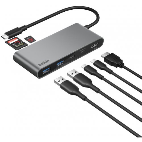 USB-хаб Belkin USB Type-C 7 in 1 (AVC023HQSGY) Space Gray купить в Украине: Киев, Днепр, Харьков, Одесса  | Низкая цена, отзывы, характеристики от TELEMART фото