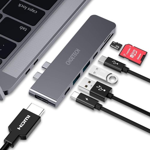 USB-хаб Choetech USB Type-C 7 in 1 (HUB-M14-GY-V2) купить в Украине: Киев, Днепр, Харьков, Одесса  | Низкая цена, отзывы, характеристики от TELEMART фото