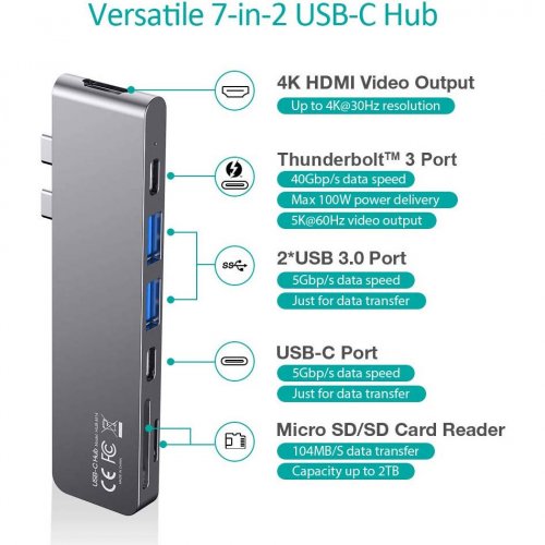 USB-хаб Choetech USB Type-C 7 in 1 (HUB-M14-GY-V2) купить в Украине: Киев, Днепр, Харьков, Одесса  | Низкая цена, отзывы, характеристики от TELEMART фото
