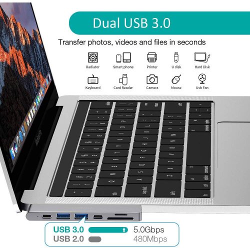 USB-хаб Choetech USB Type-C 7 in 1 (HUB-M14-GY-V2) купить в Украине: Киев, Днепр, Харьков, Одесса  | Низкая цена, отзывы, характеристики от TELEMART фото