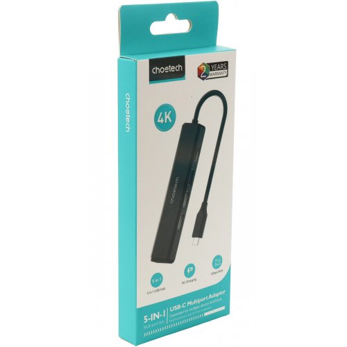 USB-хаб Choetech USB Type-C 5 in 1 (HUB-M80-BK) купить в Украине: Киев, Днепр, Харьков, Одесса  | Низкая цена, отзывы, характеристики от TELEMART фото