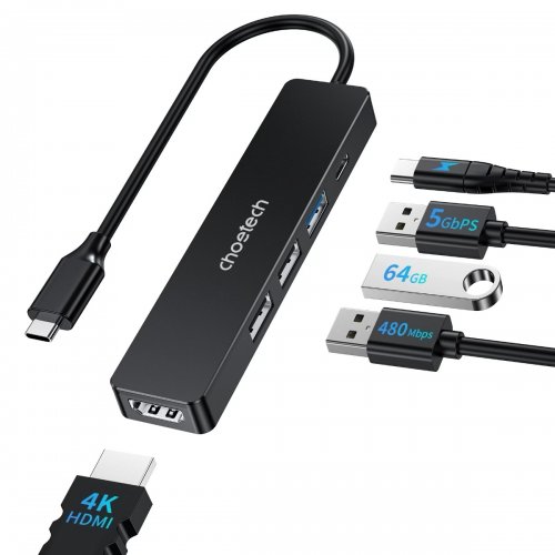 USB-хаб Choetech USB Type-C 5 in 1 (HUB-M80-BK) купить в Украине: Киев, Днепр, Харьков, Одесса  | Низкая цена, отзывы, характеристики от TELEMART фото