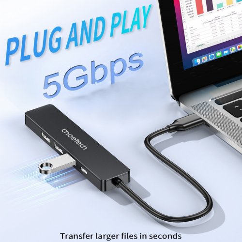 USB-хаб Choetech USB Type-C 5 in 1 (HUB-M80-BK) купить в Украине: Киев, Днепр, Харьков, Одесса  | Низкая цена, отзывы, характеристики от TELEMART фото