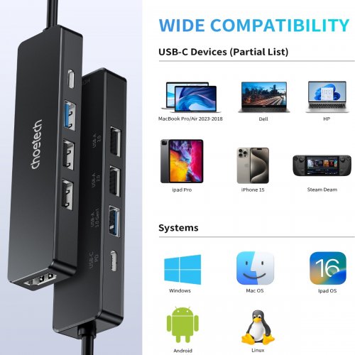 USB-хаб Choetech USB Type-C 5 in 1 (HUB-M80-BK) купить в Украине: Киев, Днепр, Харьков, Одесса  | Низкая цена, отзывы, характеристики от TELEMART фото