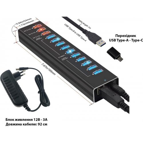 USB-хаб Dynamode USB 3.0 13 in 1 (DM-UH-P1013) Black купить в Украине: Киев, Днепр, Харьков, Одесса  | Низкая цена, отзывы, характеристики от TELEMART фото