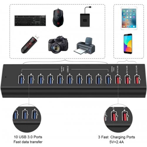 USB-хаб Dynamode USB 3.0 13 in 1 (DM-UH-P1013) Black купить в Украине: Киев, Днепр, Харьков, Одесса  | Низкая цена, отзывы, характеристики от TELEMART фото