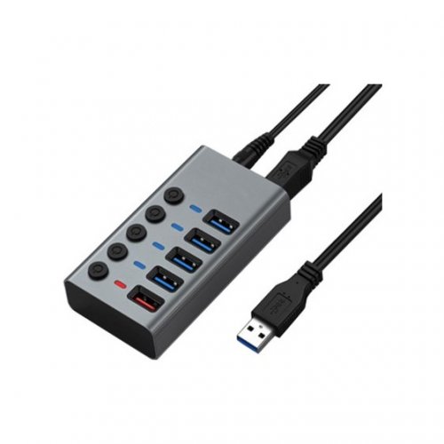 USB-хаб Dynamode USB 3.0 5 in 1 (DM-UH-P405-G) Dark Grey купить в Украине: Киев, Днепр, Харьков, Одесса  | Низкая цена, отзывы, характеристики от TELEMART фото