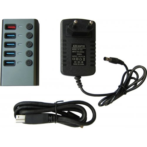 USB-хаб Dynamode USB 3.0 5 in 1 (DM-UH-P405-G) Dark Grey купить в Украине: Киев, Днепр, Харьков, Одесса  | Низкая цена, отзывы, характеристики от TELEMART фото