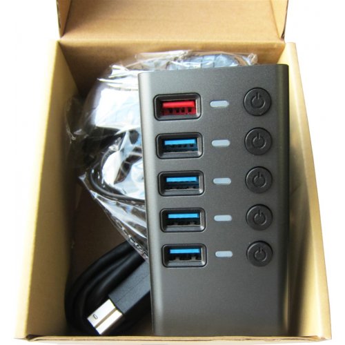 USB-хаб Dynamode USB 3.0 5 in 1 (DM-UH-P405-G) Dark Grey купить в Украине: Киев, Днепр, Харьков, Одесса  | Низкая цена, отзывы, характеристики от TELEMART фото
