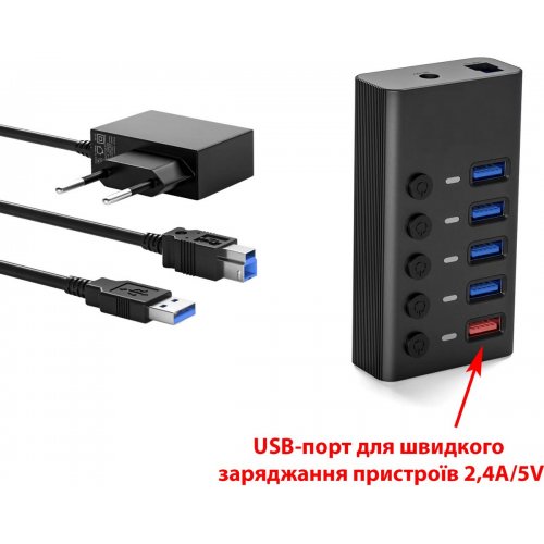 USB-хаб Dynamode USB 3.0 5 in 1 (DM-UH-P405-G) Dark Grey купить в Украине: Киев, Днепр, Харьков, Одесса  | Низкая цена, отзывы, характеристики от TELEMART фото
