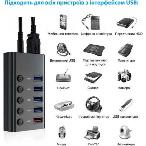 USB-хаб Dynamode USB 3.0 5 in 1 (DM-UH-P405-G) Dark Grey купить в Украине: Киев, Днепр, Харьков, Одесса  | Низкая цена, отзывы, характеристики от TELEMART фото