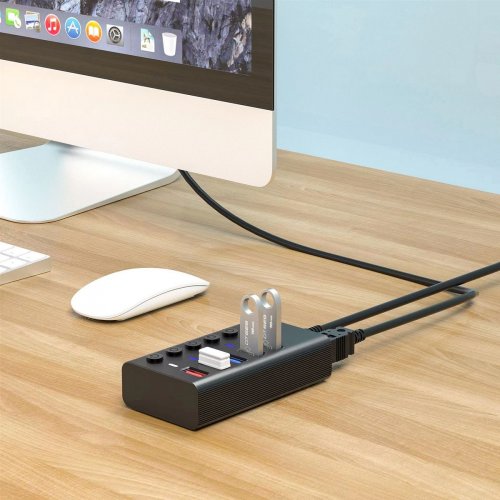 USB-хаб Dynamode USB 3.0 5 in 1 (DM-UH-P405-G) Dark Grey купить в Украине: Киев, Днепр, Харьков, Одесса  | Низкая цена, отзывы, характеристики от TELEMART фото