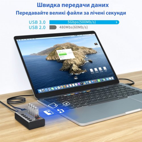 USB-хаб Dynamode USB 3.0 5 in 1 (DM-UH-P405-G) Dark Grey купить в Украине: Киев, Днепр, Харьков, Одесса  | Низкая цена, отзывы, характеристики от TELEMART фото