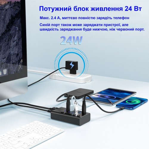 USB-хаб Dynamode USB 3.0 5 in 1 (DM-UH-P405-G) Dark Grey купить в Украине: Киев, Днепр, Харьков, Одесса  | Низкая цена, отзывы, характеристики от TELEMART фото