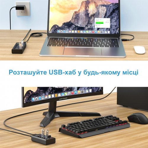 USB-хаб Dynamode USB 3.0 5 in 1 (DM-UH-P405-G) Dark Grey купить в Украине: Киев, Днепр, Харьков, Одесса  | Низкая цена, отзывы, характеристики от TELEMART фото