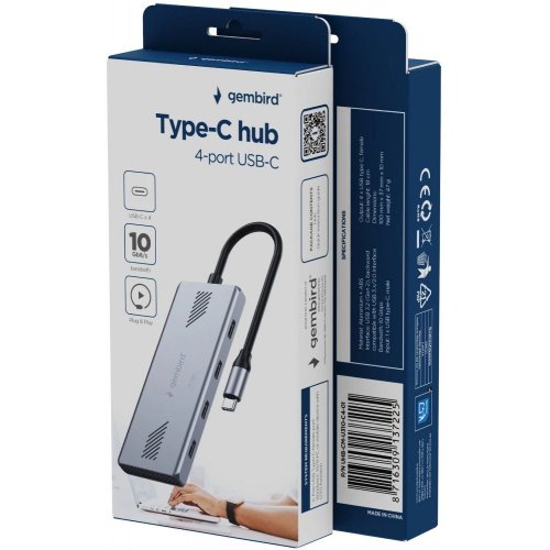 USB-хаб Gembird USB Type-C 4 in 1 (UHB-CM-U310-C4-01) Silver купить в Украине: Киев, Днепр, Харьков, Одесса  | Низкая цена, отзывы, характеристики от TELEMART фото