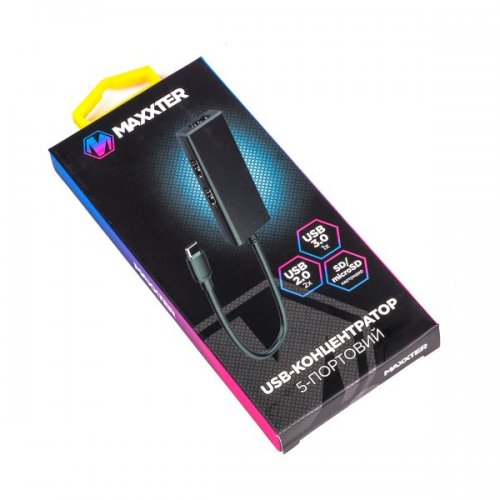 USB-хаб Maxxter USB Type-C 5 in 1 (HU3C-3PTF-01) Black купить в Украине: Киев, Днепр, Харьков, Одесса  | Низкая цена, отзывы, характеристики от TELEMART фото