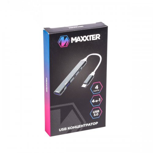 USB-хаб Maxxter USB Type-C 4 in 1 (HU3C-4P-03) Grey купить в Украине: Киев, Днепр, Харьков, Одесса  | Низкая цена, отзывы, характеристики от TELEMART фото