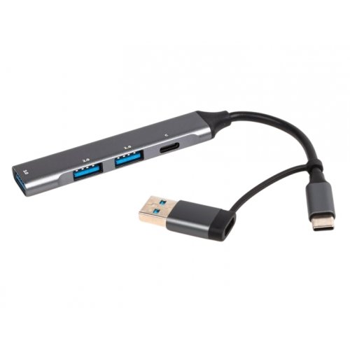 USB-хаб Maxxter USB Type-C 4 in 1 (HU3C-4P1CN-01) Grey купить в Украине: Киев, Днепр, Харьков, Одесса  | Низкая цена, отзывы, характеристики от TELEMART фото