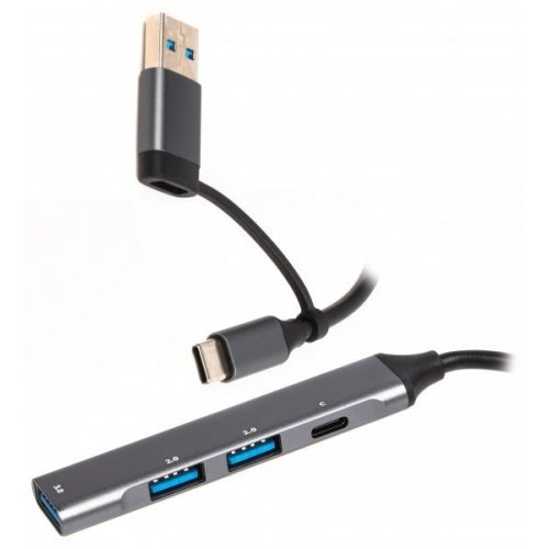 USB-хаб Maxxter USB Type-C 4 in 1 (HU3C-4P1CN-01) Grey купить в Украине: Киев, Днепр, Харьков, Одесса  | Низкая цена, отзывы, характеристики от TELEMART фото