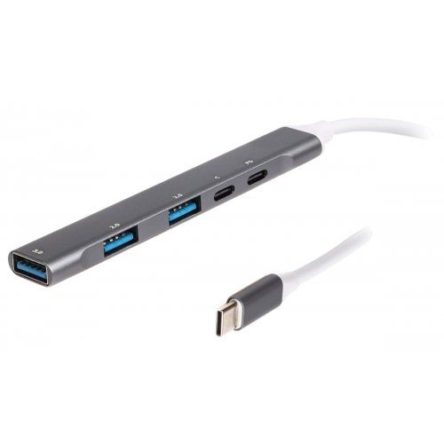USB-хаб Maxxter USB Type-C 5 in 1 (HU3C-4P1PD-01) Grey купить в Украине: Киев, Днепр, Харьков, Одесса  | Низкая цена, отзывы, характеристики от TELEMART фото