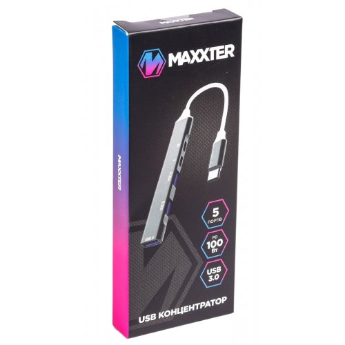 USB-хаб Maxxter USB Type-C 5 in 1 (HU3C-4P1PD-01) Grey купить в Украине: Киев, Днепр, Харьков, Одесса  | Низкая цена, отзывы, характеристики от TELEMART фото