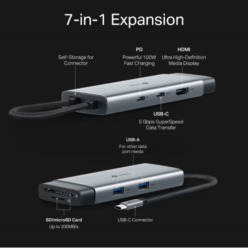 USB-хаб TP-LINK UH7020C купить в Украине: Киев, Днепр, Харьков, Одесса  | Низкая цена, отзывы, характеристики от TELEMART фото