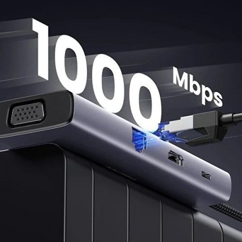 USB-хаб Ugreen CM498 USB Type-C 9 in 1 (15600) Grey купить в Украине: Киев, Днепр, Харьков, Одесса  | Низкая цена, отзывы, характеристики от TELEMART фото