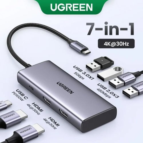 USB-хаб Ugreen CM498 USB Type-C 7 in 1 (35897) Grey купити в Україні: Київ, Львів, Хмельницький, Тернопіль, Івано-Франківськ | Низька ціна, відгуки, характеристики від TELEMART фото
