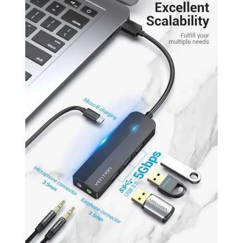 USB-хаб Vention USB 5 in 1 (CHIBF) Black купить в Украине: Киев, Днепр, Харьков, Одесса  | Низкая цена, отзывы, характеристики от TELEMART фото