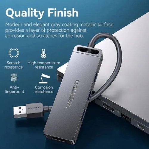 USB-хаб Vention USB 4 in 1 (CHLBB-SCB) Black купить в Украине: Киев, Днепр, Харьков, Одесса  | Низкая цена, отзывы, характеристики от TELEMART фото